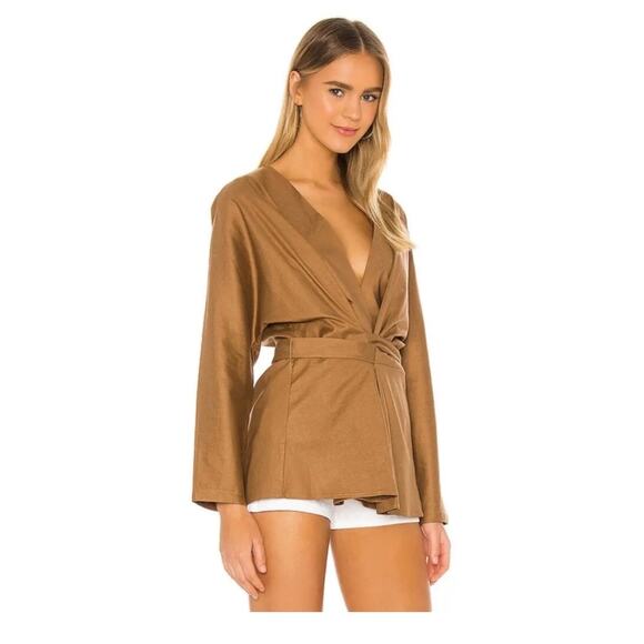 Revolve L’Academie The Jacqie Top Size Medium Tiramisu Brown Wrap Front - Picture 2 of 13